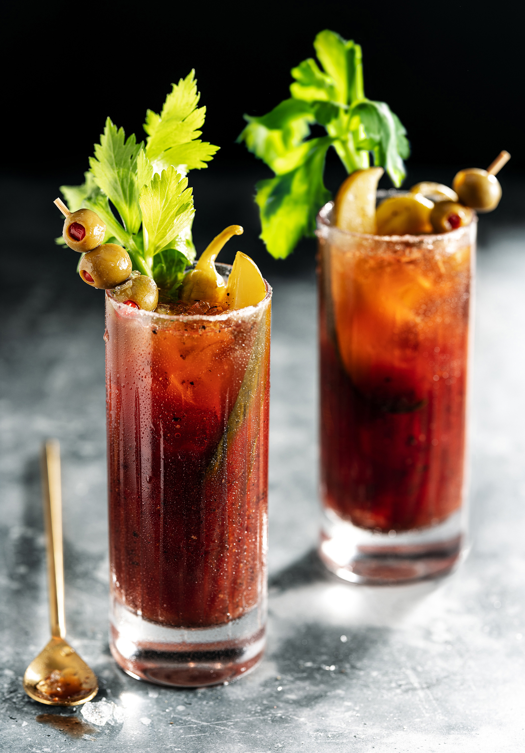 bloody mary with celery pickle olive garnish alyssa wernick food stylist styling dallas tx