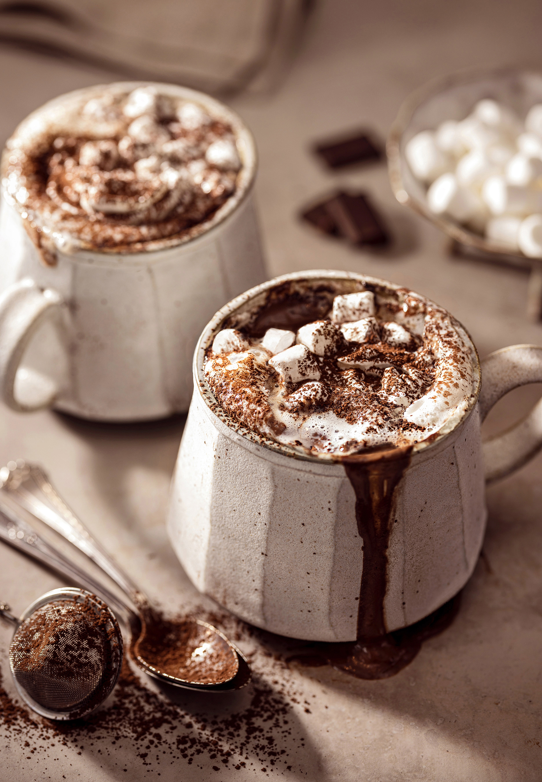 hot chocolate cocoa with marshmallows alyssa wernick food stylist styling dallas tx