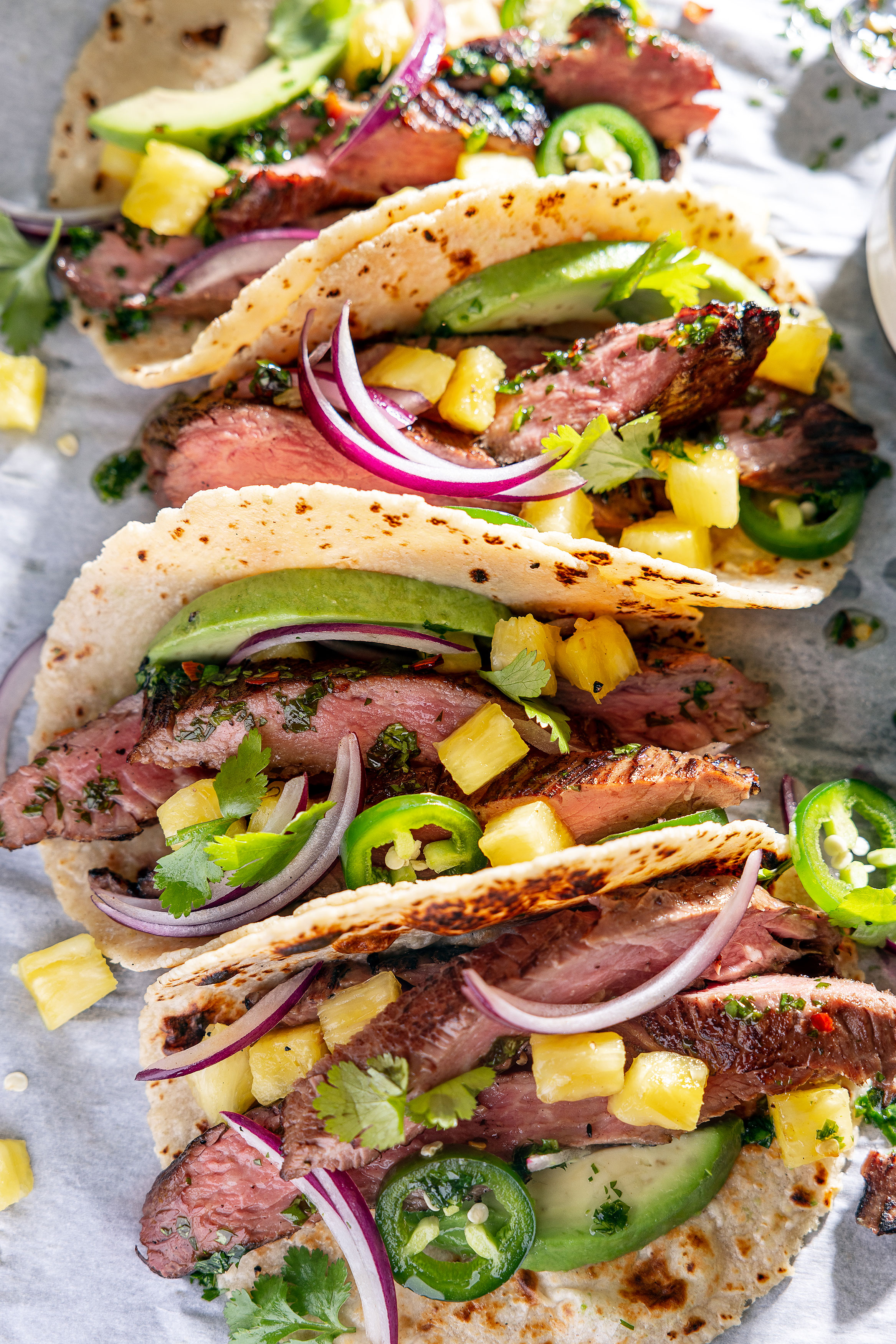 steak tacos with pineapple pico closeup alyssa wernick food stylist styling dallas tx
